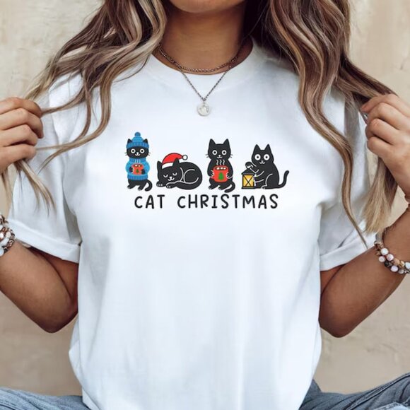 Tops - Funny Cat Christmas Shirt, Graphic Cat Christmas Shirt, Cat Lover Christmas Gift